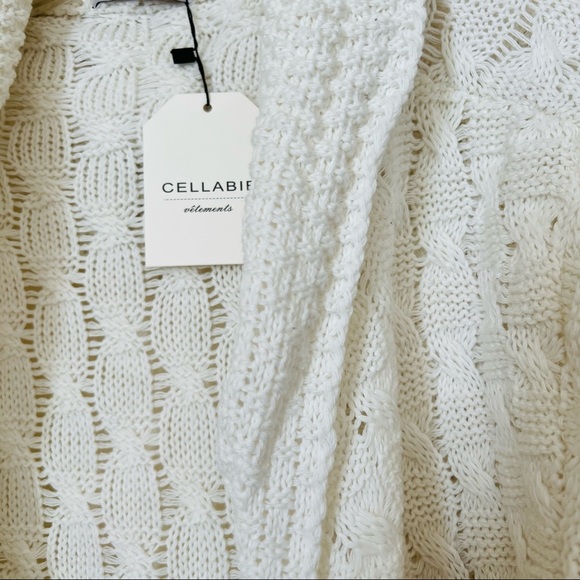 NWT Cellabie Vetements Chunky Knit Open Drape Hoodie Cardigan Sweater Ivory - Picture 7 of 12